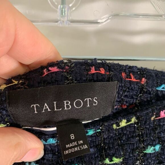 Talbots Knee Length Skirt Women's 8 Black Knit Side Zip Front Button Pockets - Picture 4 of 7